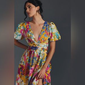 SOLD- Anthropologie The Catalina Button- Front V-Neck Dress